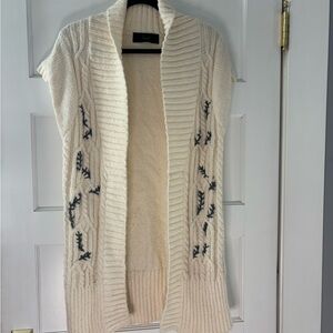 Kersh Cream Open-Front Cardigan with Black Leaf Pattern
